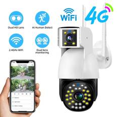 New 4G WiFi IP Camera PTZ Outdoor Waterproof Camera Dual Lens Auto Tracking Smart Home Security Protection CCTV Network Webcam V380 WiFi Cam