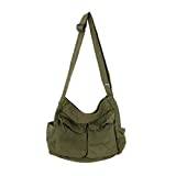 Canvas Messenger Bag Hobo Crossbody-väska med Stor Kapacitet med Flera Fickor Canvas Axelväska för Kvinnor Män(Grön)