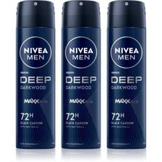 NIVEA MEN Deep Black Carbon Darkwood Antiperspirant Spray Ekonomiförpackning för män 3 x 150 ml