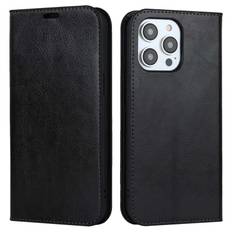 Mobiltaske Ægte Læder iPhone 14 Pro Sort
