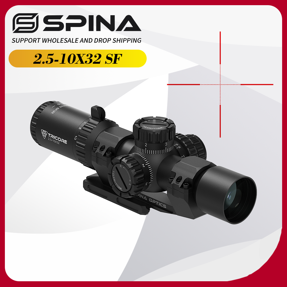 SPINA OPTICS 2.5-10x32 Second Focal Plane Sight Compact Glass Etched Reticle 5yds to Infinite Parallax Scope,5-100m Training