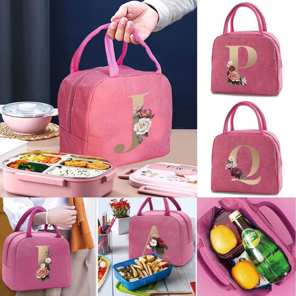 Portable Cooler Bag Ice Pack Lunch Box Insulated Thermal Food Picnic Bag Pouch for Bags Gift Gold Letter Pattern Storage Bags