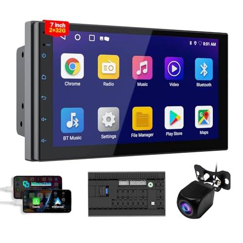 Haudio 2 Din bilradio med trådlös CarPlay & Android Auto, 7 tums pekskärm bilstereo med spegellänk, GPS, röststyrning, SWC/FM/RDS/AM, 25 set UI Passar alla bilar, med backkamera 2+32G