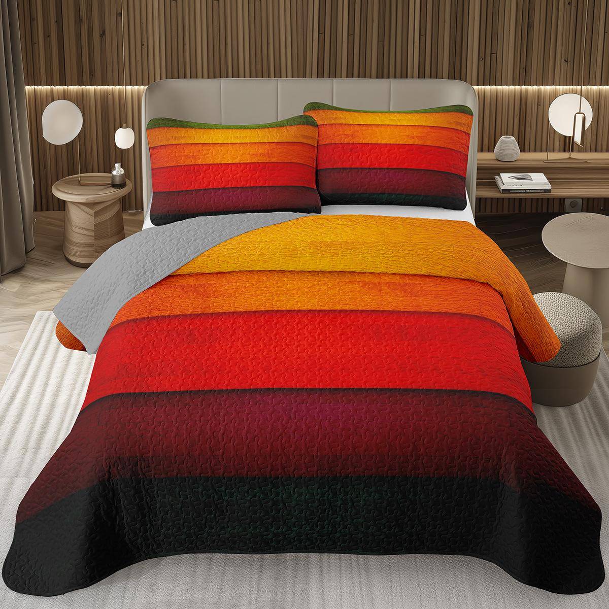 Överkast Queen/Twin med ladugårdsdörr i trä, quiltat överkast med träådring, retro rustikt bondgårdsbäddset, vändbart grått quiltset