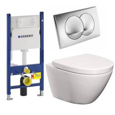 Komplet toiletpakke med hvid vægtoilet med soft close sæde m/quick release og Geberit cisterne