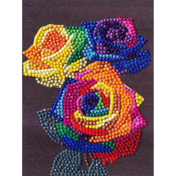 Diamond painting – 12×16 cm stort motiv med regnbågsfärgade rosor