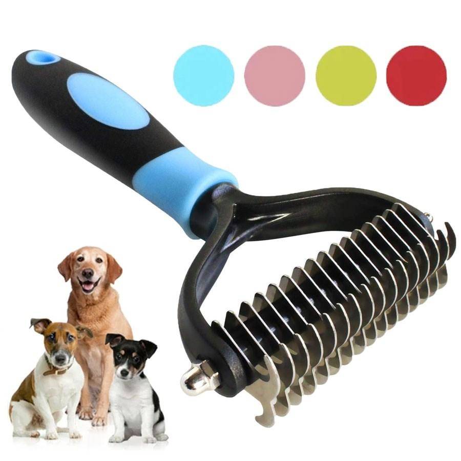 Hundborste i rostfritt stål Hårborttagare för husdjur Dubbelsidig Kattborste Pälsvårdsborste för Hundar Tar bort Långt Hår Husdjurstillbehör
