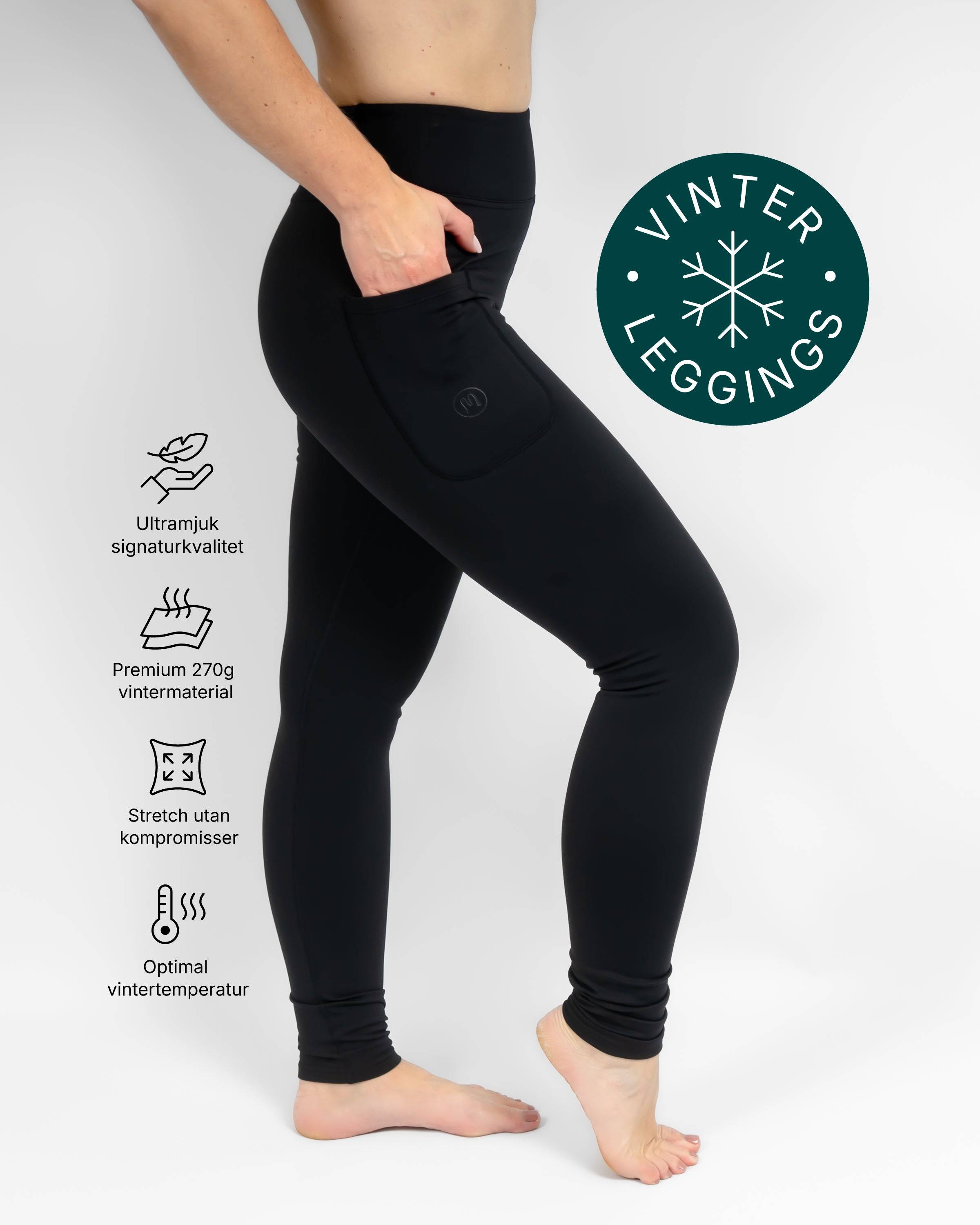 Aya Black Tight Fit Winter Leggings, XS
