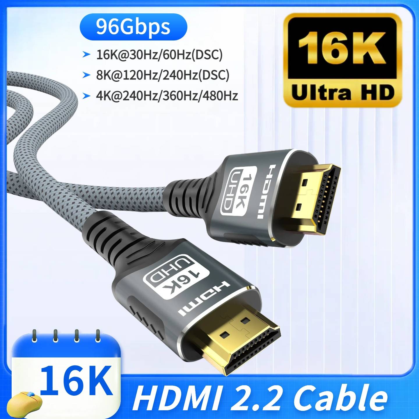 HDMI 2.2/2.1/2.0 Cable 16K@60Hz 12K@120Hz 8K@60Hz 4K@240Hz HDR eARC LIP Protocol for PS5 Xbox Switch TV Laptop Monitor Gaming