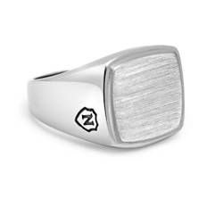 Nialaya, Accessories , Herre, Grå, 60 MM, Tyl, Men's Silver Signet Ring with Brushed Steel