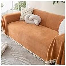 Chenille soffa överkast filt stort halkfritt vattentätt överkast med fransar för snygga soffor (orange 180 x 380 cm)