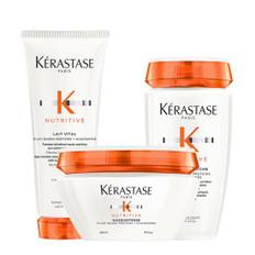 Kérastase Nutritive Bain Satin Riche High Nutrition Rich Shampoo 250ml, Lait Vital 200ml and Masquintense 200ml Pack