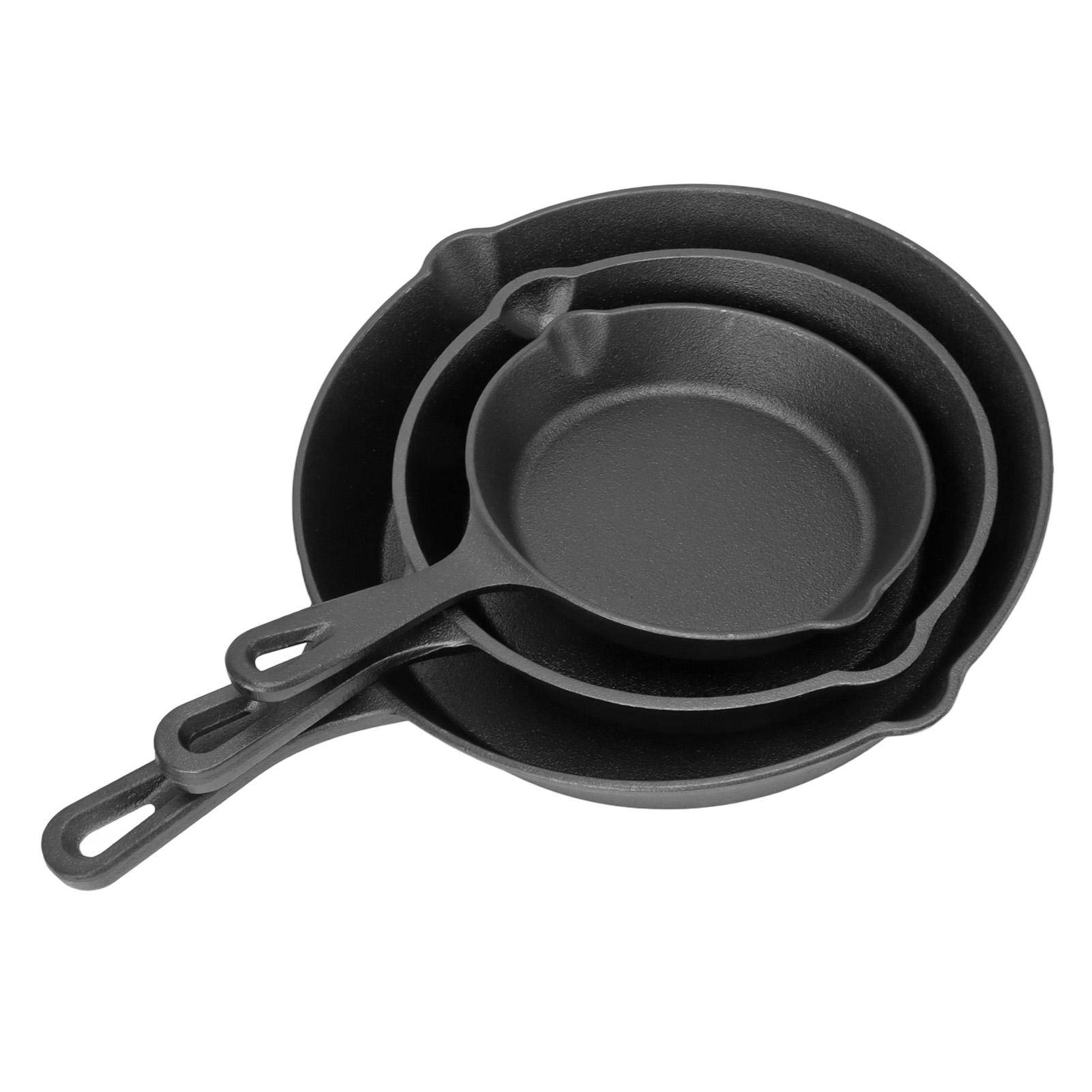 3 Piece Frying Pan Set Cast Iron Prevent Stick Multifunction Mini Fry Egg Pan with Long Handle for Home 16 20 25cm L
