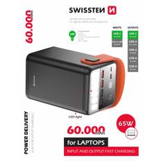 SWISSTEN POWER LINE POWER BANK 60000 mAh 65W POWER DELIVERY BLACK