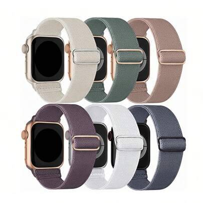 6 st/set vävda armband med enkel ögla, kompatibel med Apple Watch Ultra 38 mm 40 mm 41 mm 42 mm 46 mm 44 mm 45 mm 49 mm, unisex; elastiskt nylonband, - Multifärgad (Multi-size)