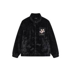 Li-Ning Embroidered Pattern Stand Collar Loose Faux Fur Short Jacket Women Jackets Black AJDT544-4 M