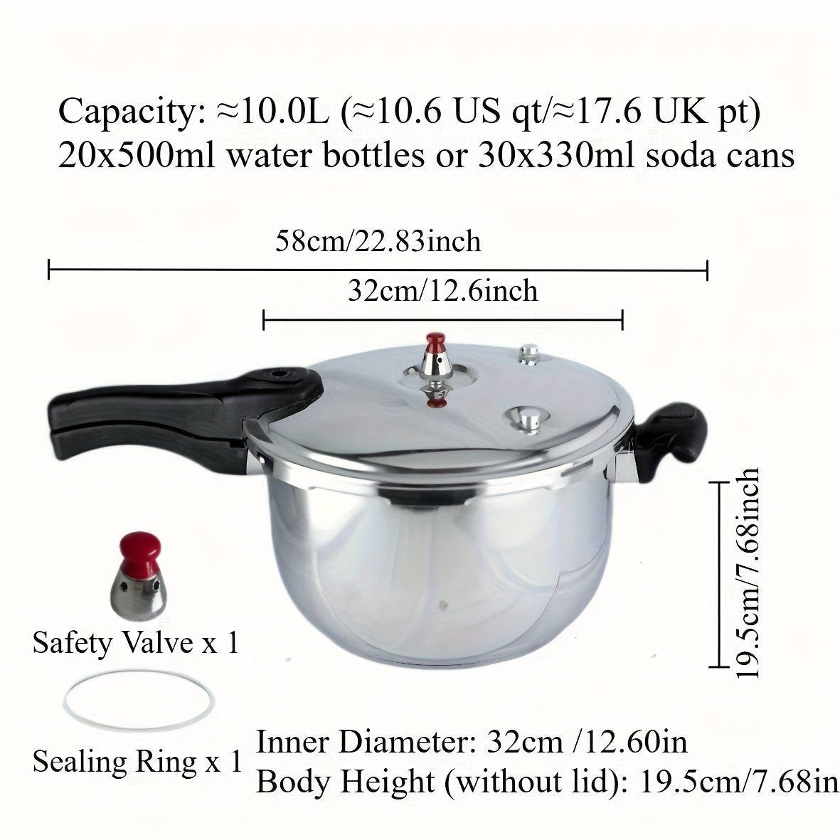 30/32cm Stainless Steel Pressure Cooker Red Valve Safety Design, Gas/Induction/Outdoor Use - 32CM-10L (32CM-10L)