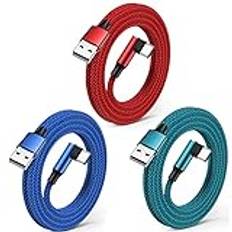 USB C-kabel typ C laddningskabel USB C 3-pack 1,8 m/6 FT snabbladdningskabel typ C laddningskabel snabbladdning USB-kabel typ C nylon flätad för Samsung Galaxy S22 S21 S20 S10 Note 20 10 Huawei P30