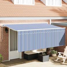 vidaXL Utrækkelig Markise Stribet Blå og hvid 350 x 200 cm Stof, metal