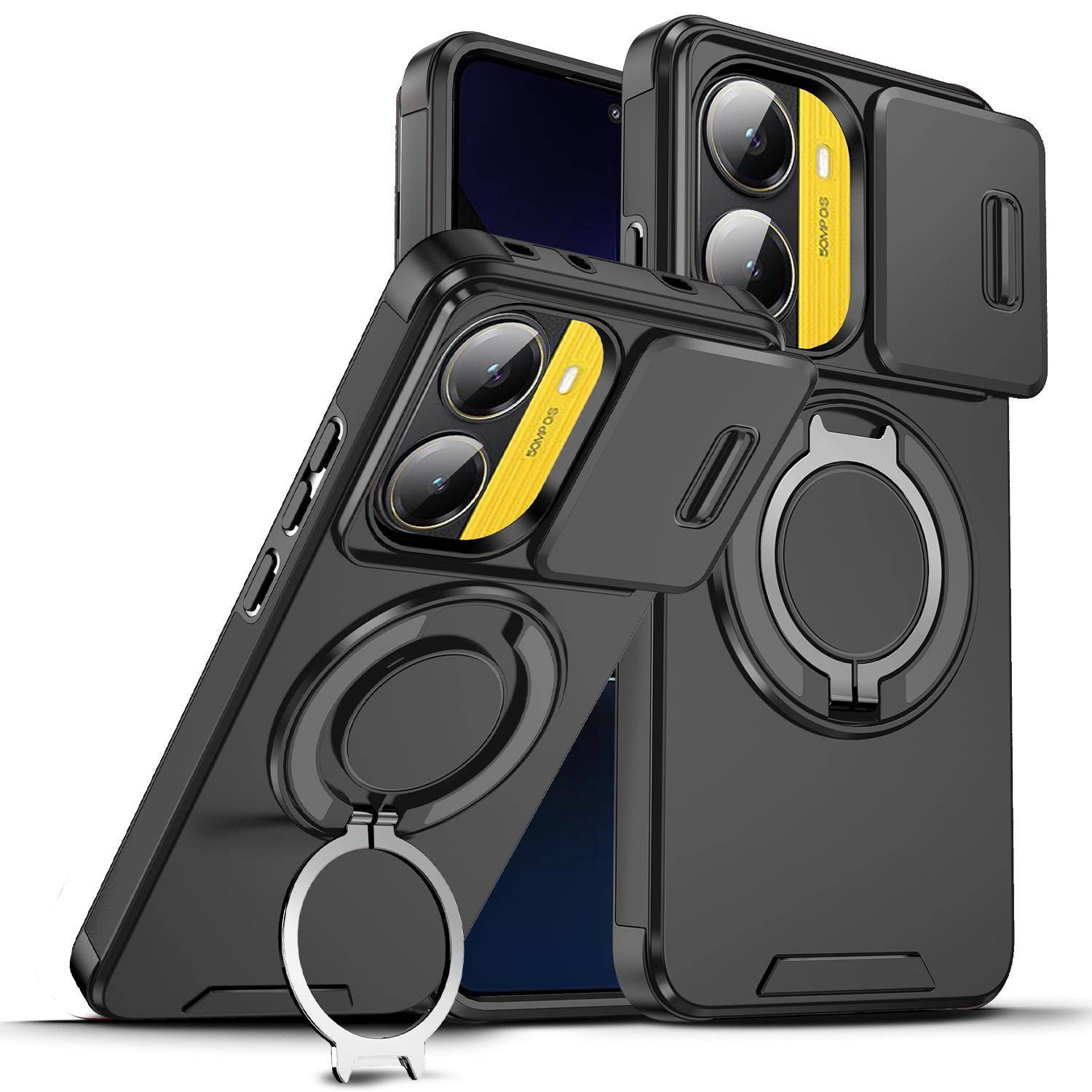 För POCO X7 Pro 5G Skal Kameralinsskyddande Armor Stöttåligt Magnetiskt Hållarring Skal För Xiaomi POCO X7 Pro X7Pro Skydd svart