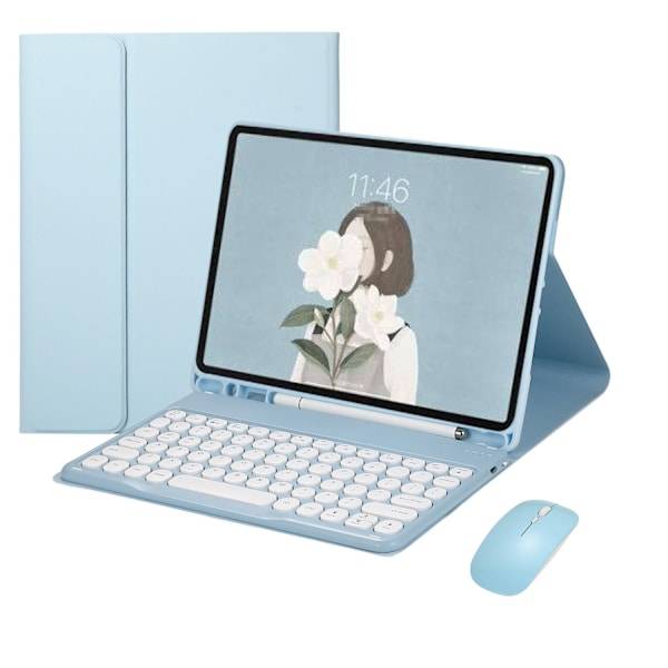 Sky Blue Bluetooth Tangentbordsfodral + Mus för Samsung Galaxy Tab S9 Ultra/S10 Ultra 14.6 tum kompatibelt med Samsung