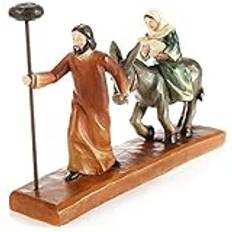 COM-FOUR® julkrubba figurer med ljushållare - Kristna juldekorationer - polyresin display - Maria, Josef och Jesus på en åsna - Flykten till Egypten (Födelselek - brun)