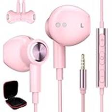 Hörlurar för Redmi Note 13 Pro 12 11S 5G XiaoMi POCO X6, magnetiska stereohörlurar 3,5 mm jackkontakt hörlurar med kabel, mikrofon headset för Samsung A14 A13 A12 A23 Galaxy A52S A03S A32 A22, rosa