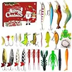 Renopfect Fiskedrag Adventskalender,Fiskeadventskalender 2024 - Julnedräkning Adventskalender Fiske - 2024 Fiskedrag Set Fiskbete Julkalender för 24 dagar för make vän