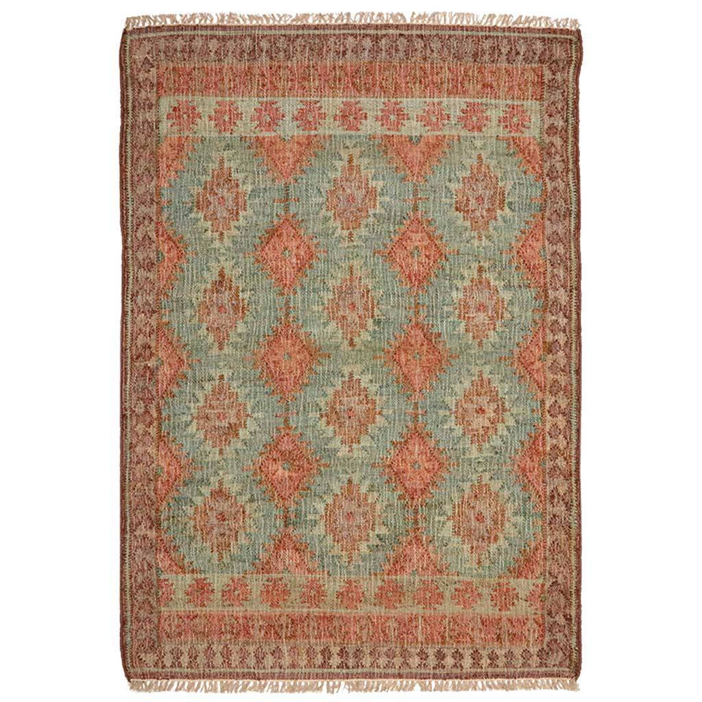 Cancun Jute Kelim Gulvtæppe - Cognac/Sierra/Seagreen - Liv Interior