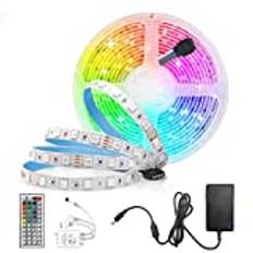 Arotelicht 24V 5M Led Strips 300LEDs 5050SMD,RGB,Med fjärrkontroll, med nätadapter, IP20 dammtät, lämplig för inredning, butiksdekoration