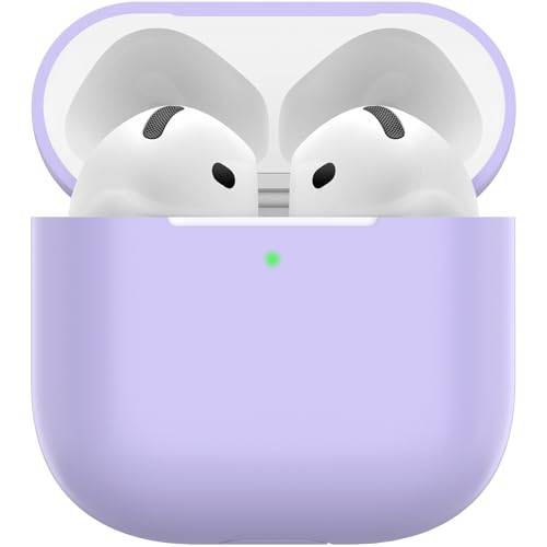 Nemteur Fodral för AirPods 4, tunt skyddsfodral av silikon för AirPods 4:e generationen 2024 (USB-C), silikonfodral med genomskinlig framsida som visar LED-lampan, lila