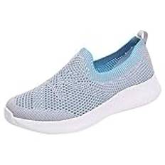 Slip ins skor handsfree dam slip-on träningsskor damer nät löpning sportskor andningsbara tennissneakers tjocka plattform kil träningsskor mjuka damer lätta träningsskor, BLÅ, 38.5 EU