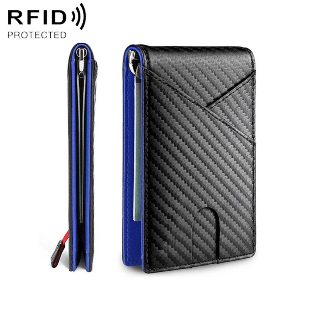 Kolfiber plånbok med RFID-blockering – Blå