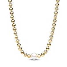 PANDORA Timeless Behandelte Süßwasserzuchtperle Collier-Halskette aus Sterling Silber mit vergoldeter Metalllegierung und Zirkonia Steinen, Größe 45cm, 363176C01-45
