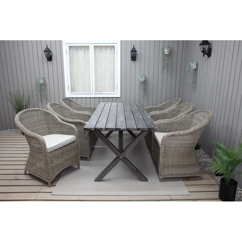 Utomhusmöbelgrupp 190 cm Bord & 6 Belize naturell stolar Baltic Garden