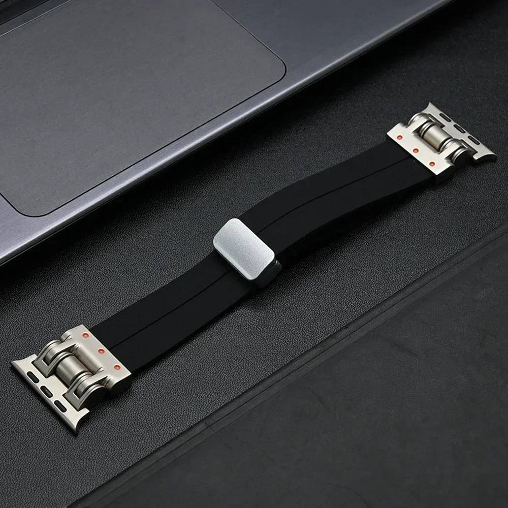 Magnetiskt silikonband för Apple Watch Ultra 3 2 49mm 9 8 7 45mm Loops Armbandsrem för iWatch Series 11 10 46mm 6 5 4 Se 44mm black