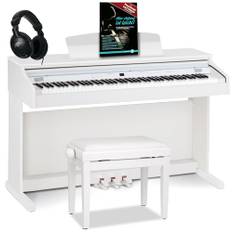 Classic Cantabile DP-50 WM E Piano Digital Piano 88 Tasten mit Hammermechanik, 14 Voices, Kopfhöreranschlüsse, USB, 3 Pedale, Notenhalter - inkl. Pianobank, Kopfhörer, Klavierschule - weiß matt