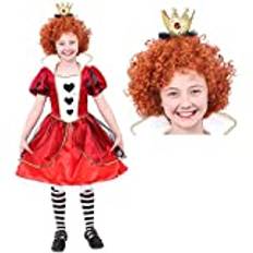 Queen Of Hearts kostym barn liten – flickor Queen of Hearts maskeraddräkt för världsboksdagen peruk – bokvecka – Alice underlandet Queen of Hearts klänning med krona