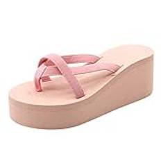 Flip Flops kvinnor plattform, kvinnor kilklack sandaler sommar öppen tå skor sommar string flip flops tjocka botten sandaler dra på pool strandskor sommar strandsandaler för damer flickor, Rosa, 39 EU