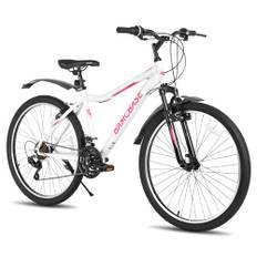 HH HILAND BAMCBASE 26 Zoll Damen Mountainbike, 21 Gang Stahlrahmen Fahrrad für Erwachsene, Herren MTB Fahrrad mit Federgabel, weiß