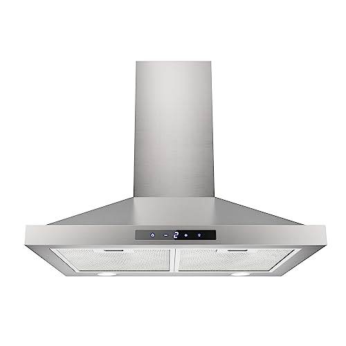 Firegas köksfläkt 60 cm, 335 m³/h vägghuva med touch-drift och LED-belysning, frånluft och cirkulationsluft med 3 effektnivåer, energiklass A, tyst, rostfritt stål
