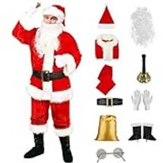 FairyHover Jul jultomtedräkt tomtedräkt deluxe tomtedräkt för män tomtedräkt vuxna män 10 st klassisk jultomteoutfit A, L