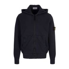 Stone Island, Sweatshirts & Hoodies, Herr, Blå, XL, Bomull, Blå Full Zip Hoodie Diagonal Struktur