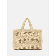 Guess Guess Natural Crochet Embroidered Logo Beach Tote Bag