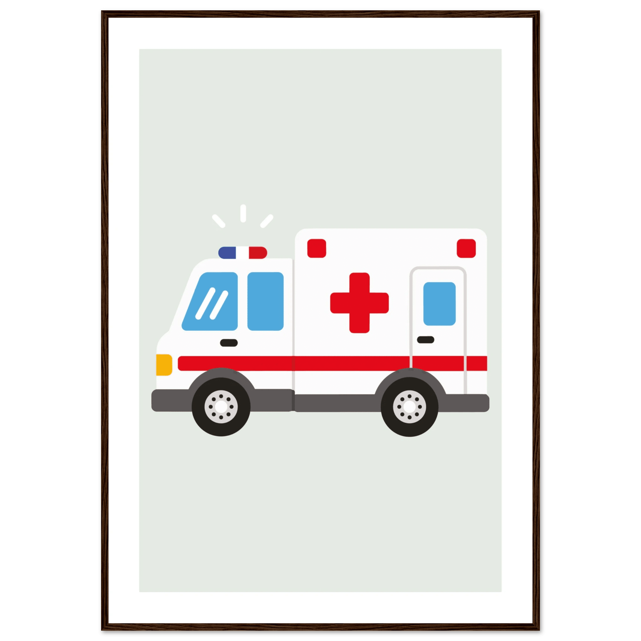 Ambulansposter-70x100 cm / 28x40″ / Med ram / Mörkt trä