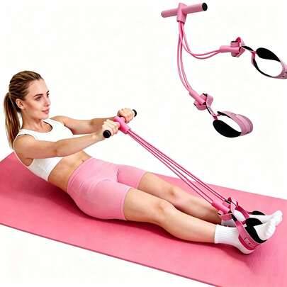 1 st multifunktionellt fitness-motståndsband för bukträning med pedal, elastiskt stretchband för gym och yoga - Multifärgad (rosa,Purpur)