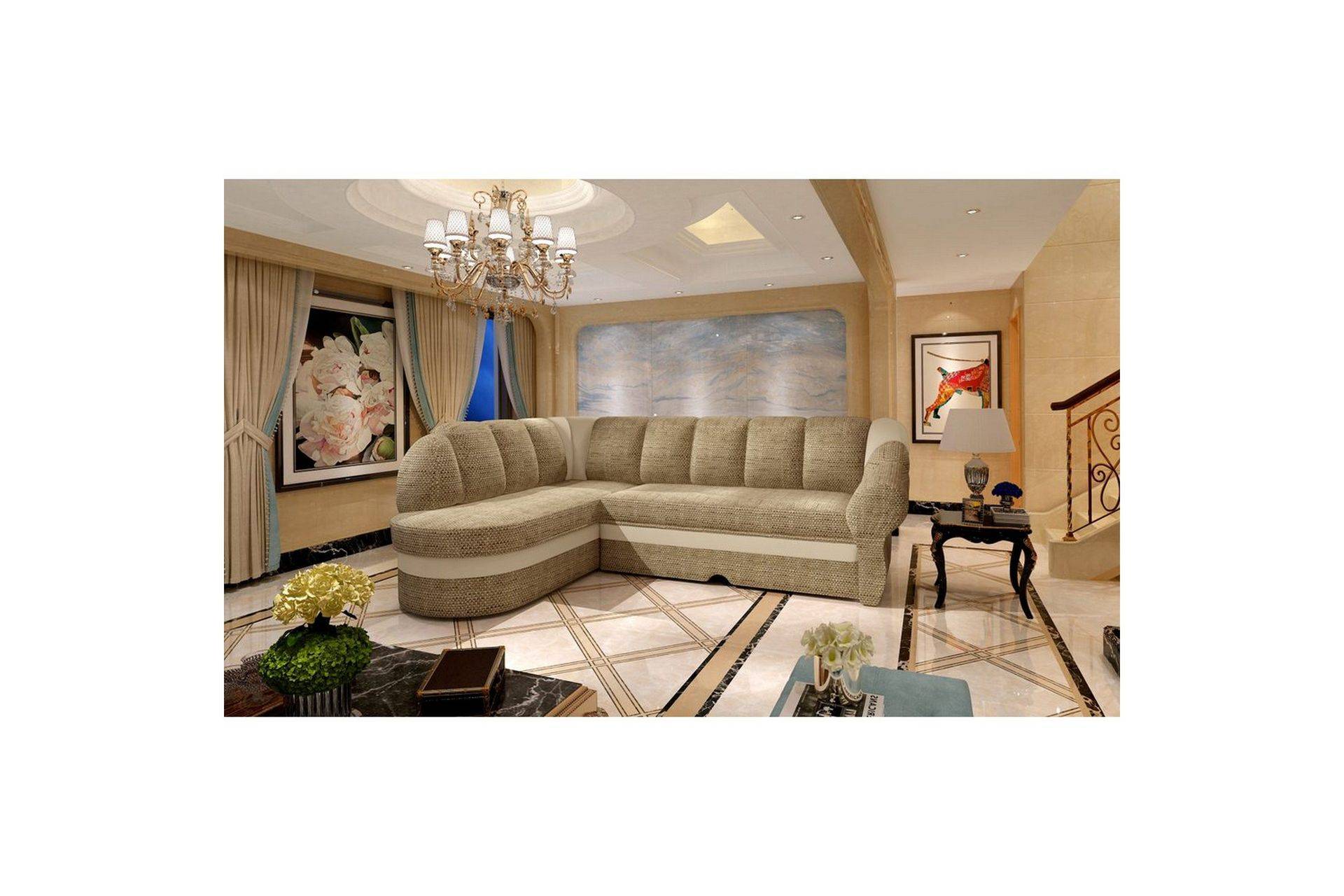 Sektionssoffa Eltap Benano 250x85x180 cm - Berlin 03, Mjuk 33, Beige, Vänster Bäddsoffor