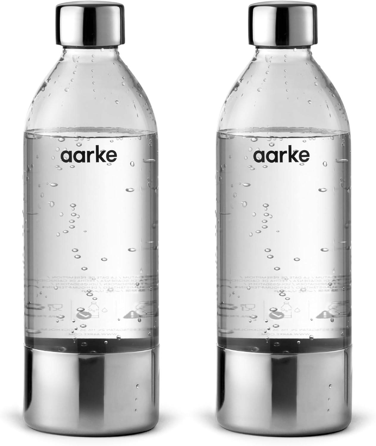 aarke Carbonator PET Bottle (800ml x 2-Pack) BPA-Free PET Bottle, ClearSteel Silver, Stainless Steel