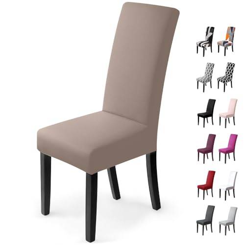 Stolsöverdrag 6 Stycken Stretch Stolskydd Matstolsöverdrag Lätt att Rengöra och Hållbar Skydd Stolsöverdrag Universal matstolsskydd för Hotell Restaurang Bankett (6 Stycken, Khaki)