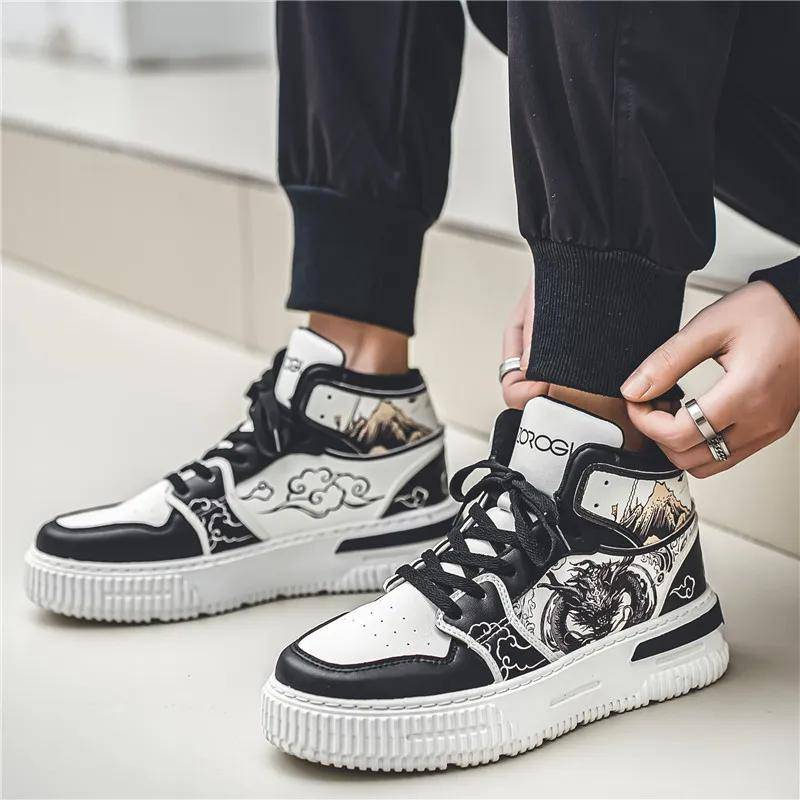 Herr Vulkaniserade Skor Tryck Tyg Casual Sneakers Herrskor Manliga Skateboardskor Tenis Masculino Zapatillas Hombre cm gray